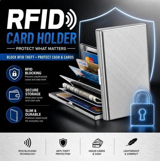 🛡️ ¡50% DE DESCUENTO AHORA! 💳 Tarjetero RFID: protege contra el robo de identidad, 6 compartimentos, acero inoxidable y portátil. Perfecto para el uso diario, viajes y regalos 🔒✨