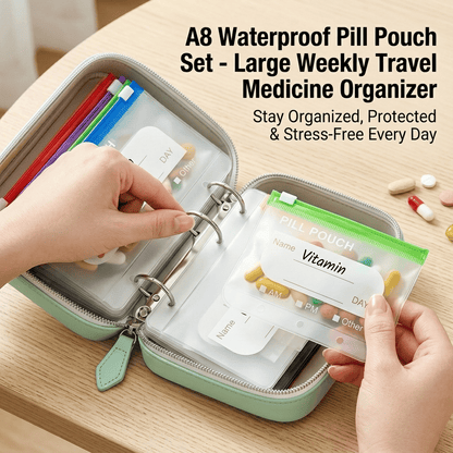 💊🌈 Pastillero A8 Impermeable 14 Colores – Diseño Carpeta Portátil, Organiza Semanalmente Pastillas, Vitaminas y Suplementos 📅✨