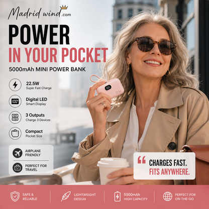 ⏳🔥¡50 % DE DESCUENTO POR TIEMPO LIMITADO! ⏰ 🔋✨ Mini Power Bank 5000mAh – Bolsillo Ultracompacto, Carga de Emergencia Sin Peso Extra 🎒⚡
