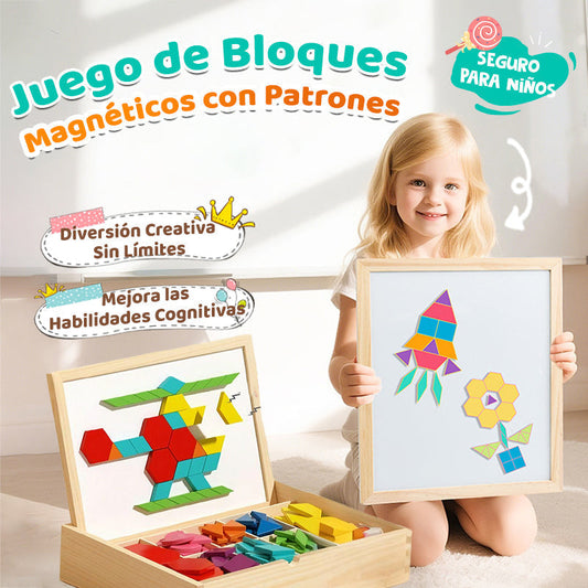 🎄✨ ¡Preventa Navideña! -50% + Envío Gratis 🎁 🧩 Juego de Bloques Magnéticos de Madera con Patrones – Rompecabezas Creativo 🔥
