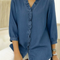 👕 Blusa de Mezclilla para Mujer – Cuello V con Volantes, Manga 3/4, Doble Bajo, Tela Transpirable