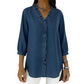 👕 Blusa de Mezclilla para Mujer – Cuello V con Volantes, Manga 3/4, Doble Bajo, Tela Transpirable