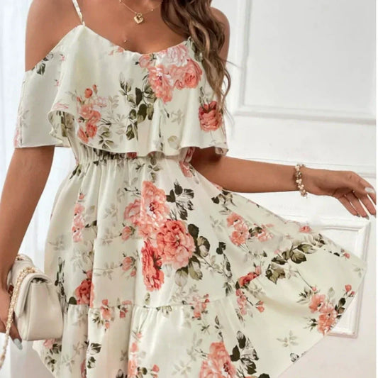 Vestido Boho para Mujer con Estampado Floral y Hombros Descubiertos
