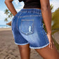 Shorts de Mezclilla Rotos de Cintura Elástica con Cordón para Mujer