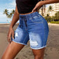 Shorts de Mezclilla Rotos de Cintura Elástica con Cordón para Mujer