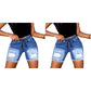 Shorts de Mezclilla Rotos de Cintura Elástica con Cordón para Mujer