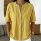 💖 Blusa informal holgada de algodón y lino con cuello abotonado y color liso para mujer