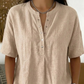 💖 Blusa informal holgada de algodón y lino con cuello abotonado y color liso para mujer