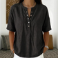 💖 Blusa informal holgada de algodón y lino con cuello abotonado y color liso para mujer