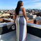 Vestido Largo Ajustado de Rayas Sin Mangas para Mujer