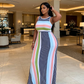 Vestido Largo Ajustado de Rayas Sin Mangas para Mujer