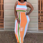 Vestido Largo Ajustado de Rayas Sin Mangas para Mujer