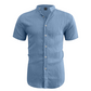👔 ¡50% DE DESCUENTO POR TIEMPO LIMITADO! 🍂 Camisa de manga corta con cuello mao para hombre, ideal para el verano: transpirable, texturizada y de corte relajado 🏖️