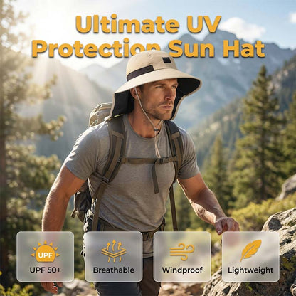 Sombrero de Sol con Ala Ancha y Cubre Nuca, Protección Solar UPF 50+