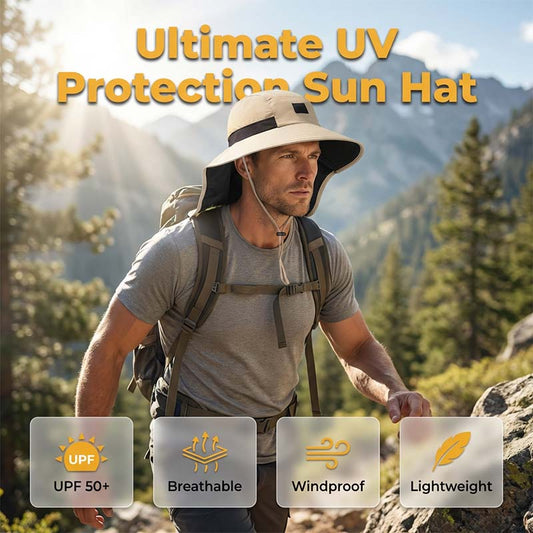 Sombrero de Sol con Ala Ancha y Cubre Nuca, Protección Solar UPF 50+