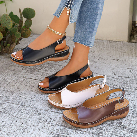 Sandalias cómodas de punta abierta vintage para mujer