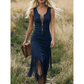 👗SOLO POR TIEMPO LIMITADO: ¡50 % DE DESCUENTO! Vestido retro de estilo vaquero, sin mangas, corte entallado, largo midi,que realza la figura, ideal para conciertos de música country y vacaciones