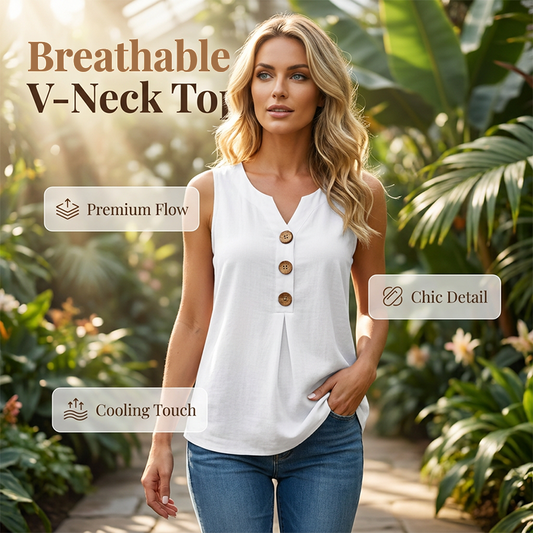 👗🌿☀️ Chaleco sin mangas de algodón y lino con cuello en V para mujer – Transpirable, suave y ligero – Perfecto para usar en capas o solo en días cálidos 🌸🍃