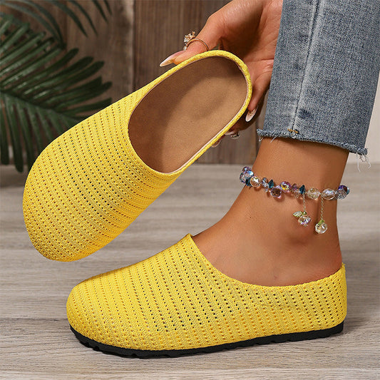 Zuecos tipo mule sin cordones de punto transpirable para mujer