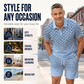 ⏳Oferta por tiempo limitado⏰ Conjunto de camiseta con cuello y pantalón corto para hombre con estampado geométrico: diseño moderno y transpirable para un look coordinado 🔷