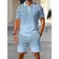 ⏳Oferta por tiempo limitado⏰ Conjunto de camiseta con cuello y pantalón corto para hombre con estampado geométrico: diseño moderno y transpirable para un look coordinado 🔷