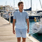 ⏳Oferta por tiempo limitado⏰ Conjunto de camiseta con cuello y pantalón corto para hombre con estampado geométrico: diseño moderno y transpirable para un look coordinado 🔷