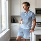 ⏳Oferta por tiempo limitado⏰ Conjunto de camiseta con cuello y pantalón corto para hombre con estampado geométrico: diseño moderno y transpirable para un look coordinado 🔷