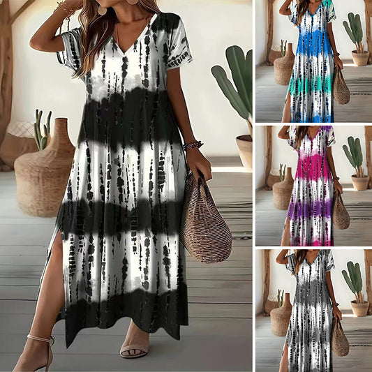 Vestido casual de mujer con escote en V y degradado