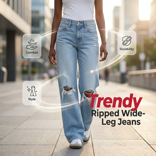 Women's Casual Ripped Wide-Leg Jeans