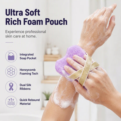 Esponja de baño ultrasuave con bolsita para jabón.