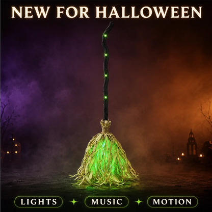 🧹 Decoración de escoba eléctrica de bruja de Halloween, decoración para interior y exterior 🎃✨