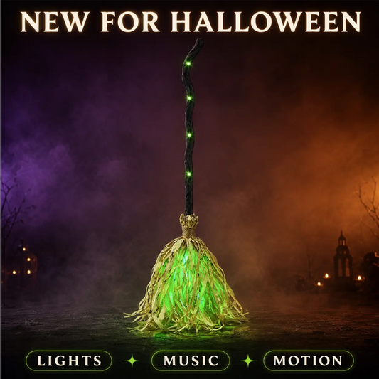 🧹 Decoración de escoba eléctrica de bruja de Halloween, decoración para interior y exterior 🎃✨
