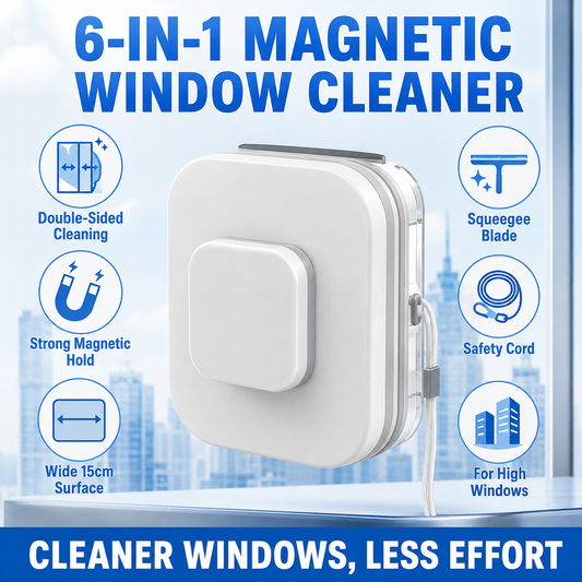 ⚡ Limpiador de cristales magnético 6 en 1: área de limpieza un 30 % más amplia, ideal para ventanas de edificios altos. Almohadillas dobles + rasqueta: ¡resultados impecables desde la primera pasada!