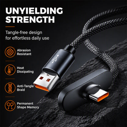 Cable USB tipo C de carga rápida con conector en codo de 90 grados y 100 W