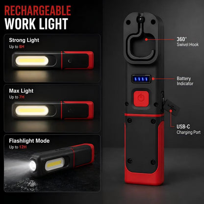 Linterna de trabajo LED COB recargable con base magnética